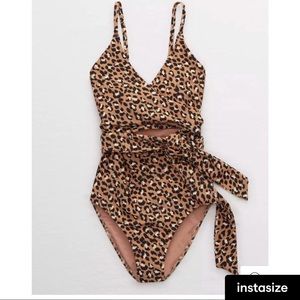 Aerie Leopard Wrap One Piece Swimsuit Size XL Long